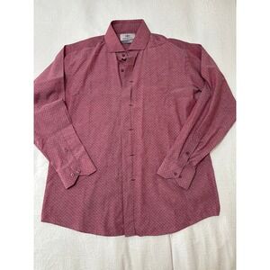 Luigi Borrelli Napoli Slim Fit Dress Shirt XL Pink Navy Micro Dot Italian Luxury